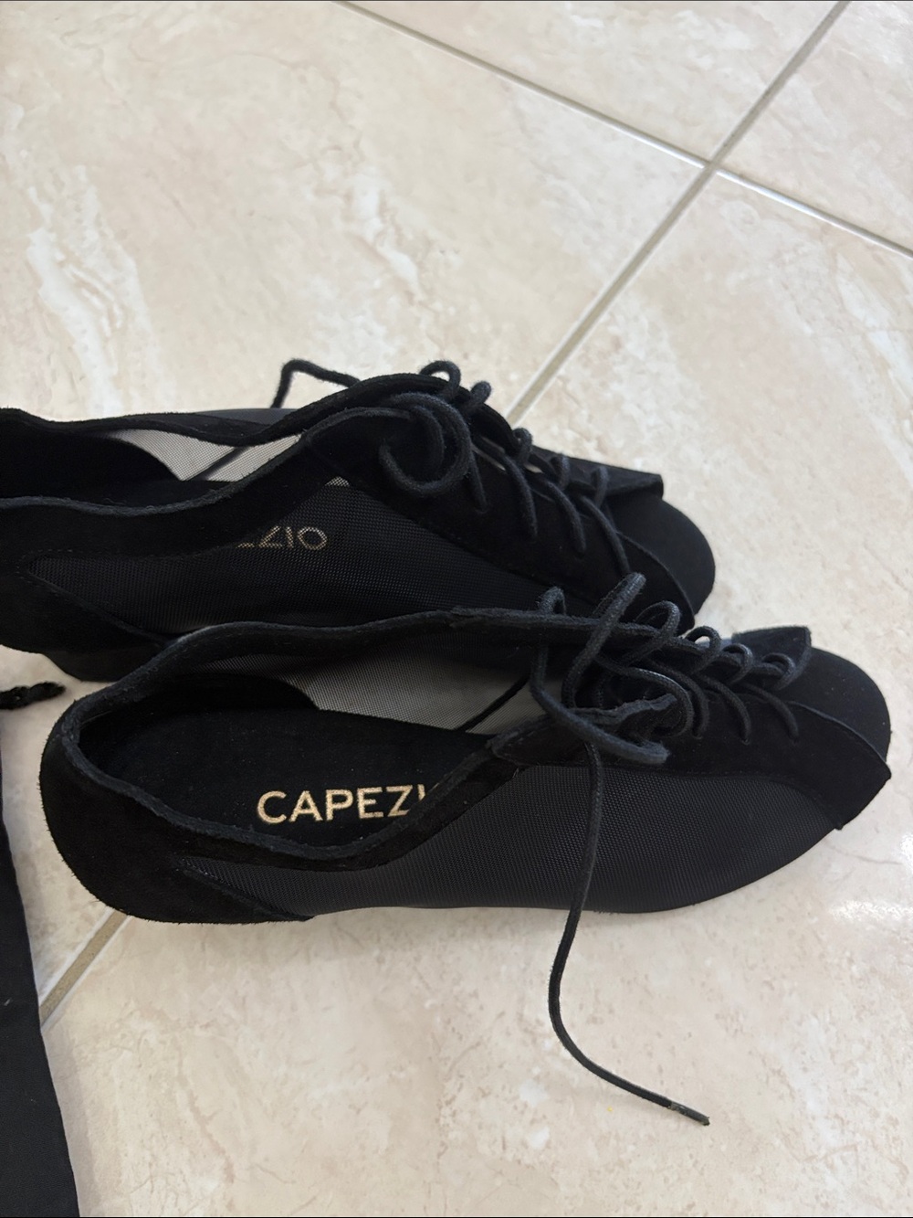 Capezio Black Lace-Up Mesh Ballet Flats
